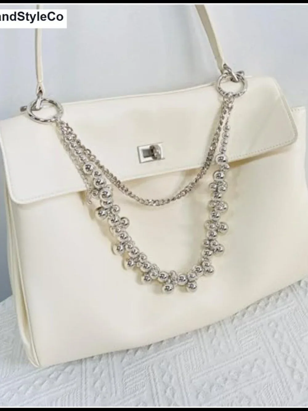 Silver Detachable Chain Keychain for Women, Chunky Bead Chain Bag Charm